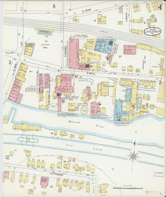 Sanborn Fire Insurance Map from Little Falls, Herkimer County, New York (1897), Sheet #0004 - Historic Sanborn Fire Insurance Map Print, vintage old map wall art, antique decor, genealogy gift, New York New York map