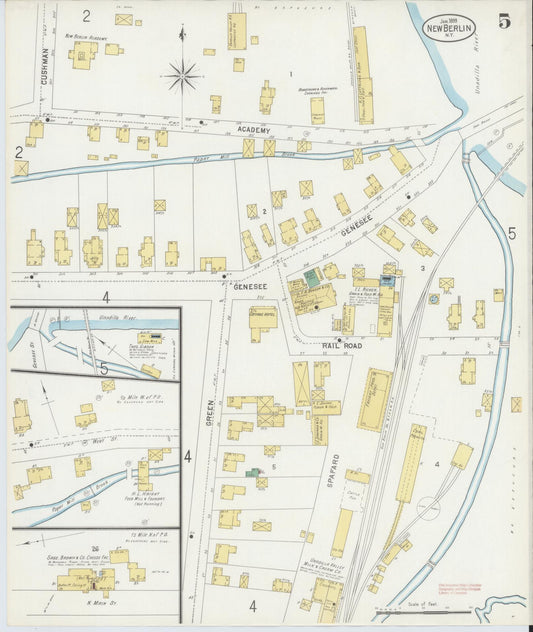 Sanborn Fire Insurance Map from New Berlin, Chenango County, New York (1899), Sheet #0005 - Historic Sanborn Fire Insurance Map Print, vintage old map wall art, antique decor, genealogy gift, New York New York map