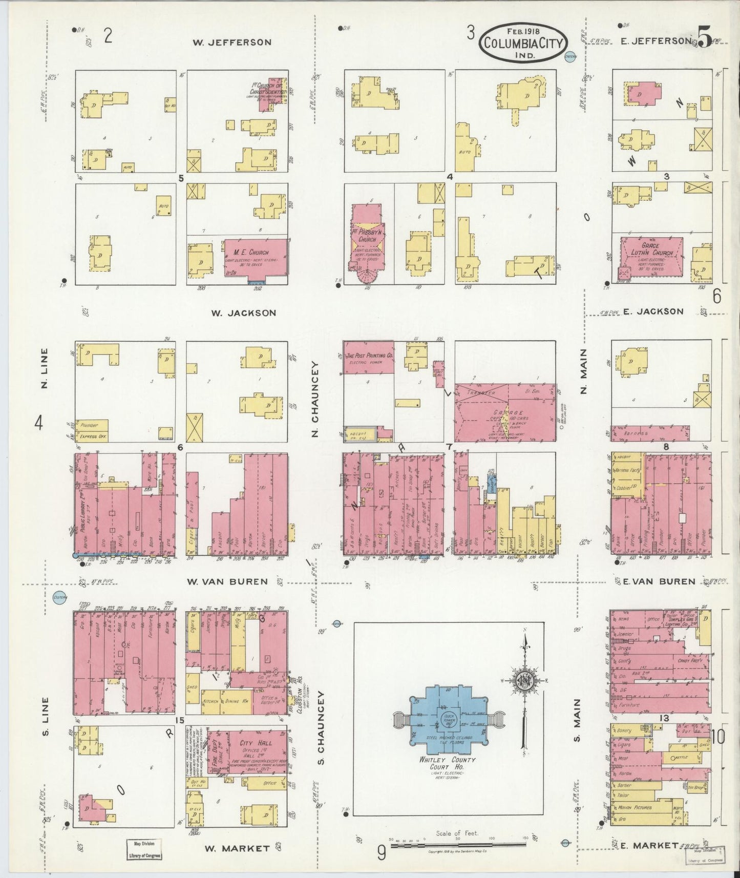 Sanborn Fire Insurance Map from Columbia City, Whitley County, Indiana (1918), Sheet #0005 - Complete Map Set gallery image, historic Sanborn map, vintage wall art, Indiana Indiana