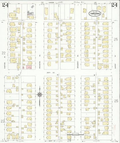 Sanborn Fire Insurance Map from Torrance, Los Angeles County, California (1929), Sheet #0024 - Complete Map Set gallery image, historic Sanborn map, vintage wall art, California California