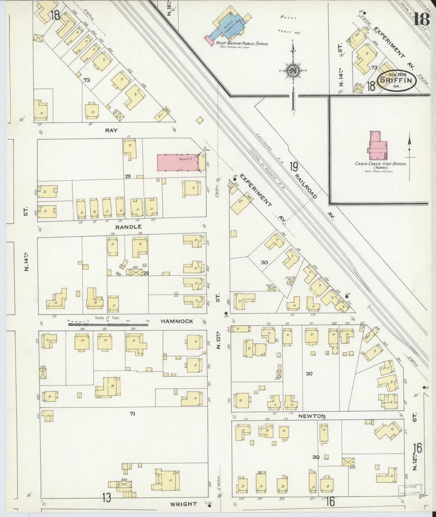 Sanborn Fire Insurance Map from Griffin, Spalding County, Georgia (1909), Sheet #0018 - Historic Sanborn Fire Insurance Map Print, vintage old map wall art, antique decor, genealogy gift, Georgia Georgia map