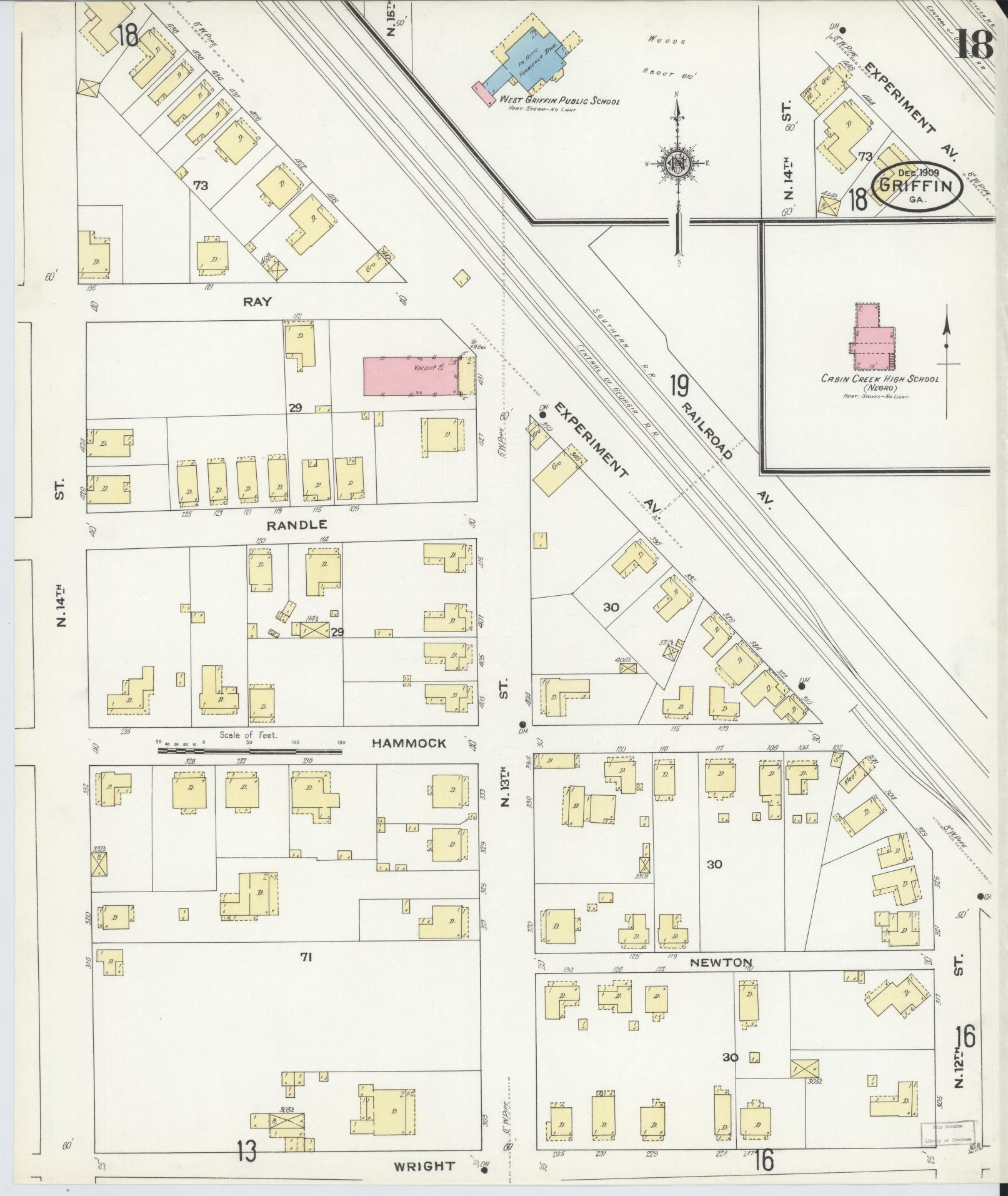 Sanborn Fire Insurance Map from Griffin, Spalding County, Georgia (1909), Sheet #0018 - Historic Sanborn Fire Insurance Map Print, vintage old map wall art, antique decor, genealogy gift, Georgia Georgia map