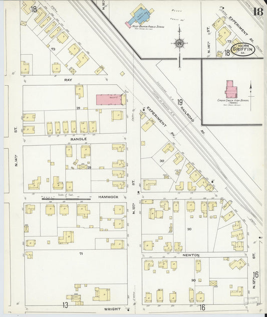 Sanborn Fire Insurance Map from Griffin, Spalding County, Georgia (1909), Sheet #0018 - Historic Sanborn Fire Insurance Map Print, vintage old map wall art, antique decor, genealogy gift, Georgia Georgia map
