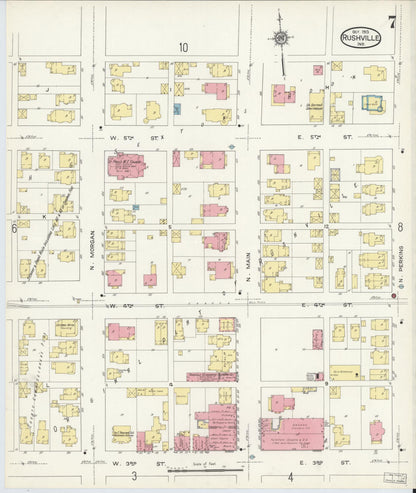 Sanborn Fire Insurance Map from Rushville, Rush County, Indiana (1913), Sheet #0007 - Historic Sanborn Fire Insurance Map Print, vintage old map wall art, antique decor, genealogy gift, Indiana Indiana map