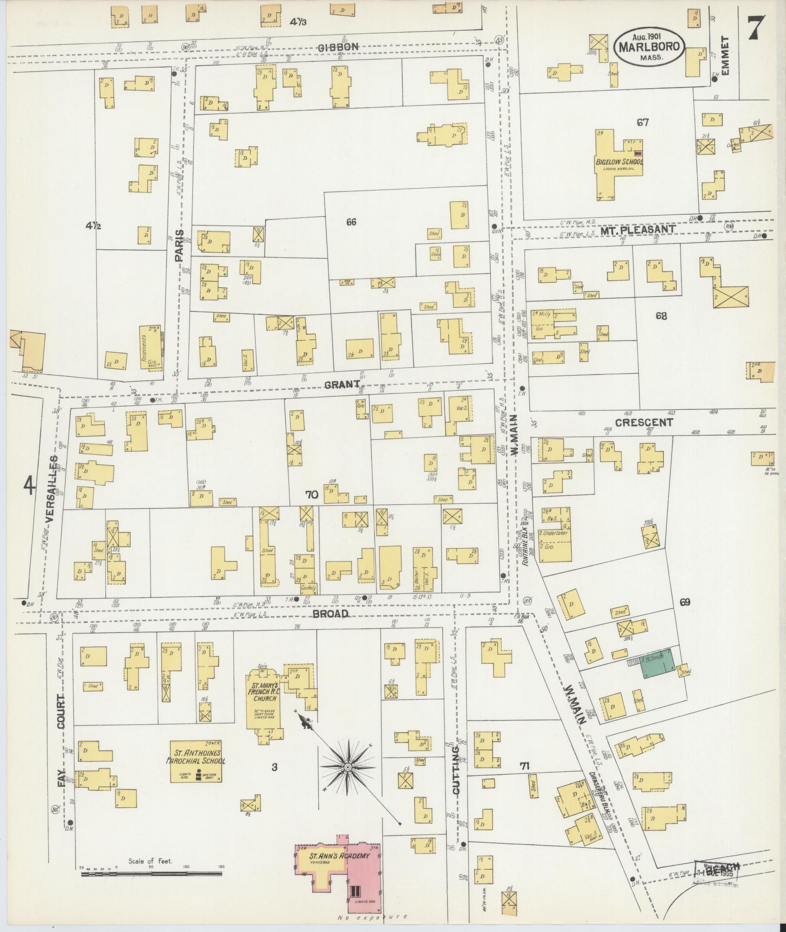 Sanborn Fire Insurance Map from Marlborough, Middlesex County, Massachusetts (1901), Sheet #0007 - Historic Sanborn Fire Insurance Map Print, vintage old map wall art, antique decor, genealogy gift, Massachusetts Massachusetts map