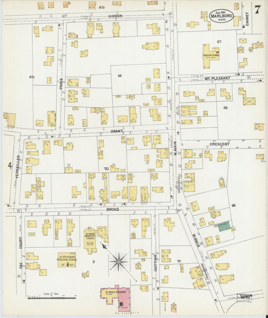 Sanborn Fire Insurance Map from Marlborough, Middlesex County, Massachusetts (1901), Sheet #0007 - Historic Sanborn Fire Insurance Map Print, vintage old map wall art, antique decor, genealogy gift, Massachusetts Massachusetts map