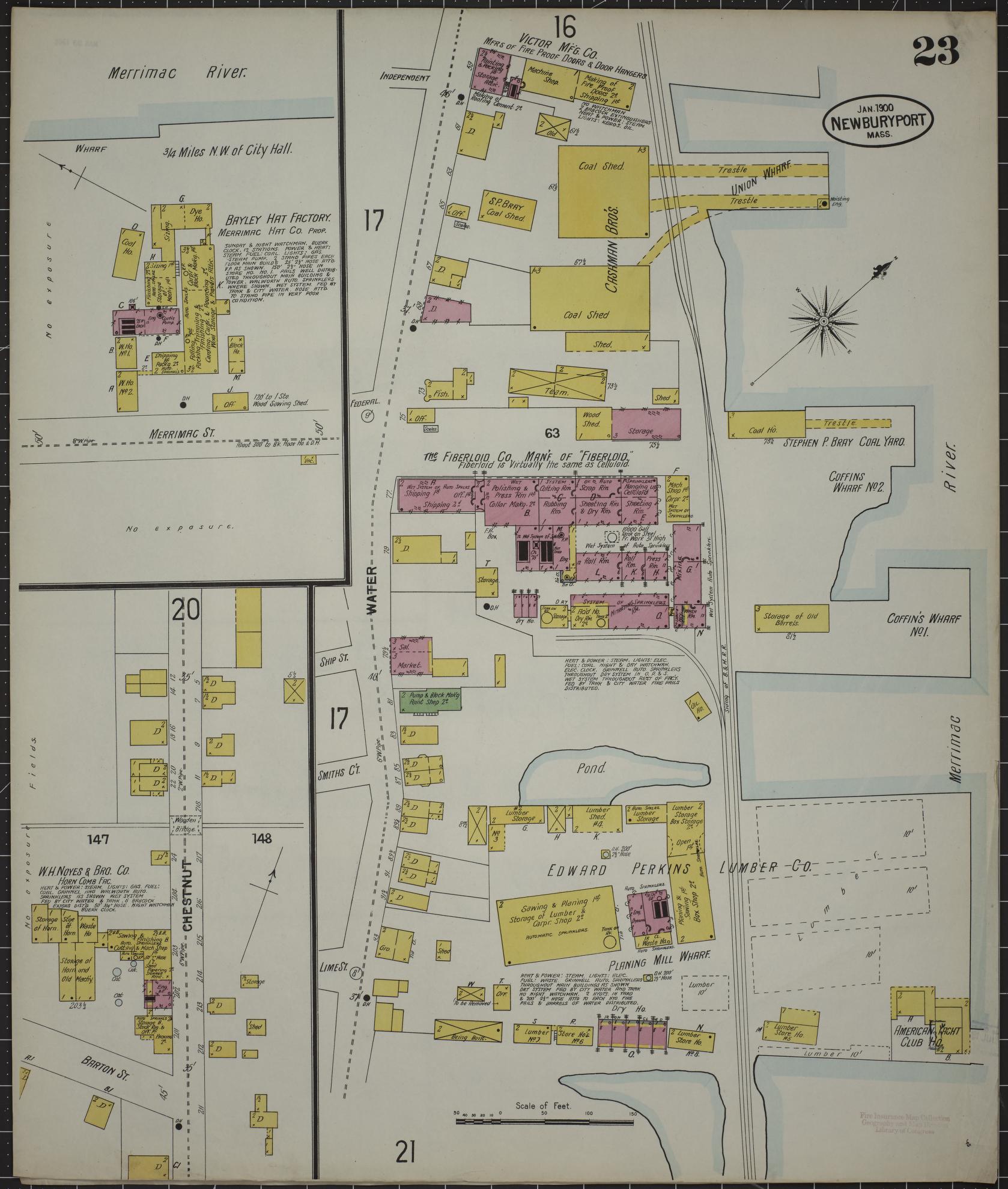Sanborn Fire Insurance Map from Newburyport, Essex County, Massachusetts (1900), Sheet #0023 - Historic Sanborn Fire Insurance Map Print, vintage old map wall art, antique decor, genealogy gift, Massachusetts Massachusetts map