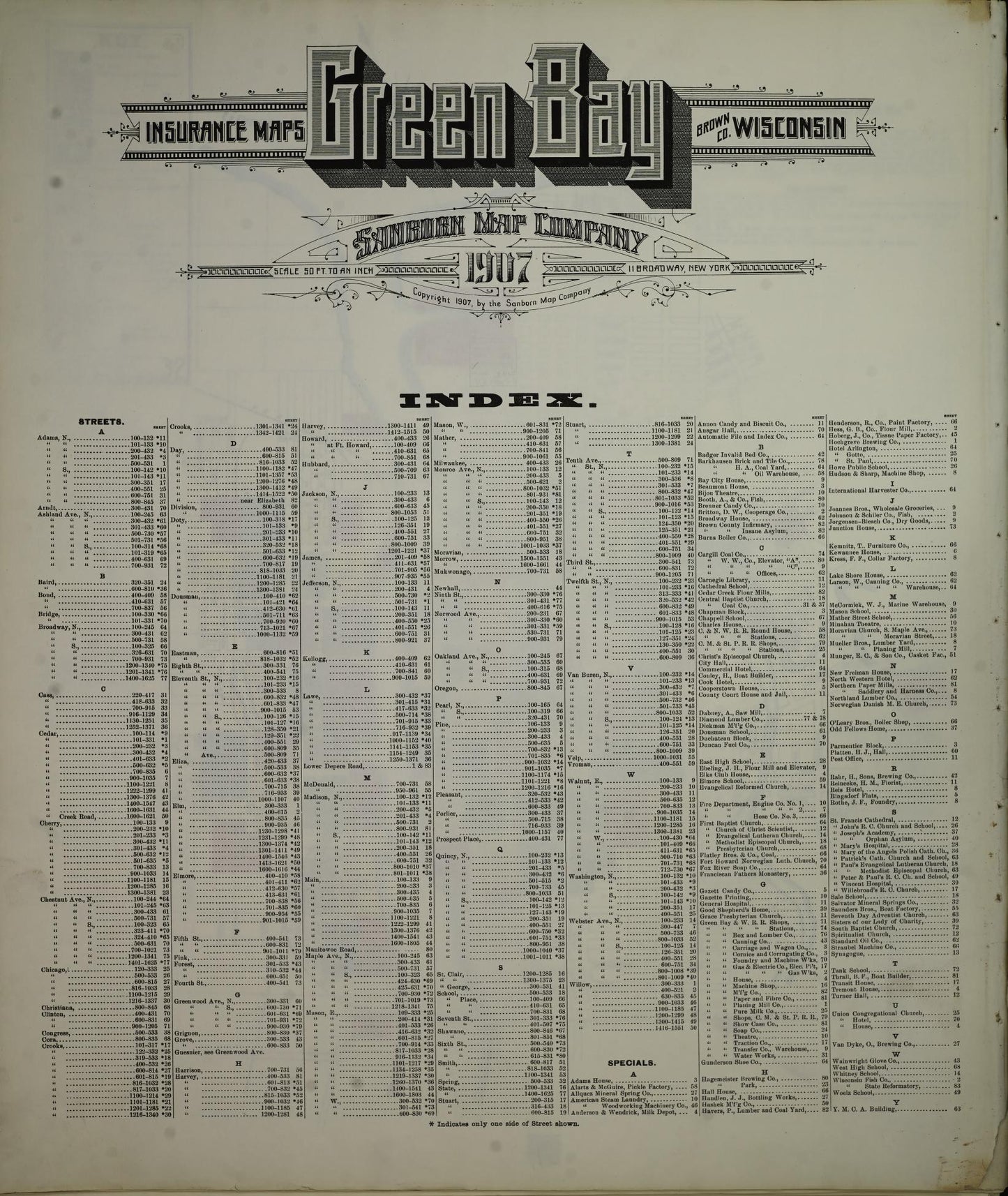 Sanborn Fire Insurance Map from Green Bay, Brown County, Wisconsin (1907), Sheet #0001 - Historic Sanborn Fire Insurance Map Print, vintage old map wall art, antique decor, genealogy gift, Wisconsin Wisconsin map