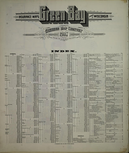 Sanborn Fire Insurance Map from Green Bay, Brown County, Wisconsin (1907), Sheet #0001 - Historic Sanborn Fire Insurance Map Print, vintage old map wall art, antique decor, genealogy gift, Wisconsin Wisconsin map