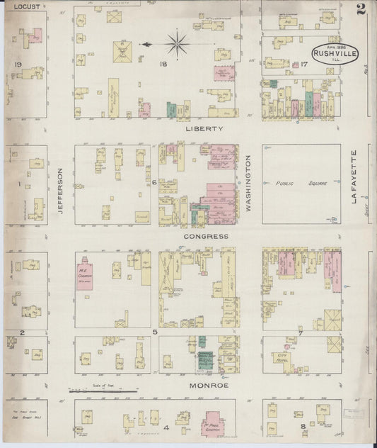 Sanborn Fire Insurance Map from Rushville, Schuyler County, Illinois (1886), Sheet #0002 - Historic Sanborn Fire Insurance Map Print, vintage old map wall art, antique decor, genealogy gift, Illinois Illinois map