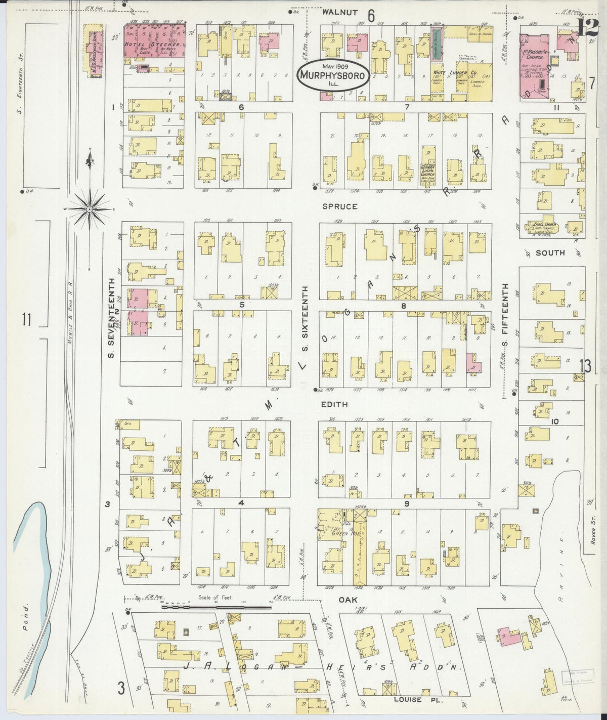 Sanborn Fire Insurance Map from Murphysboro, Jackson County, Illinois (1909), Sheet #0012 - Complete Map Set gallery image, historic Sanborn map, vintage wall art, Illinois Illinois