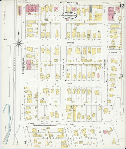 Sanborn Fire Insurance Map from Murphysboro, Jackson County, Illinois (1909), Sheet #0012 - Complete Map Set gallery image, historic Sanborn map, vintage wall art, Illinois Illinois
