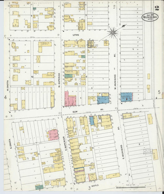 Sanborn Fire Insurance Map from Munising, Alger County, Michigan (1906), Sheet #0002 - Historic Sanborn Fire Insurance Map Print, vintage old map wall art, antique decor, genealogy gift, Michigan Michigan map