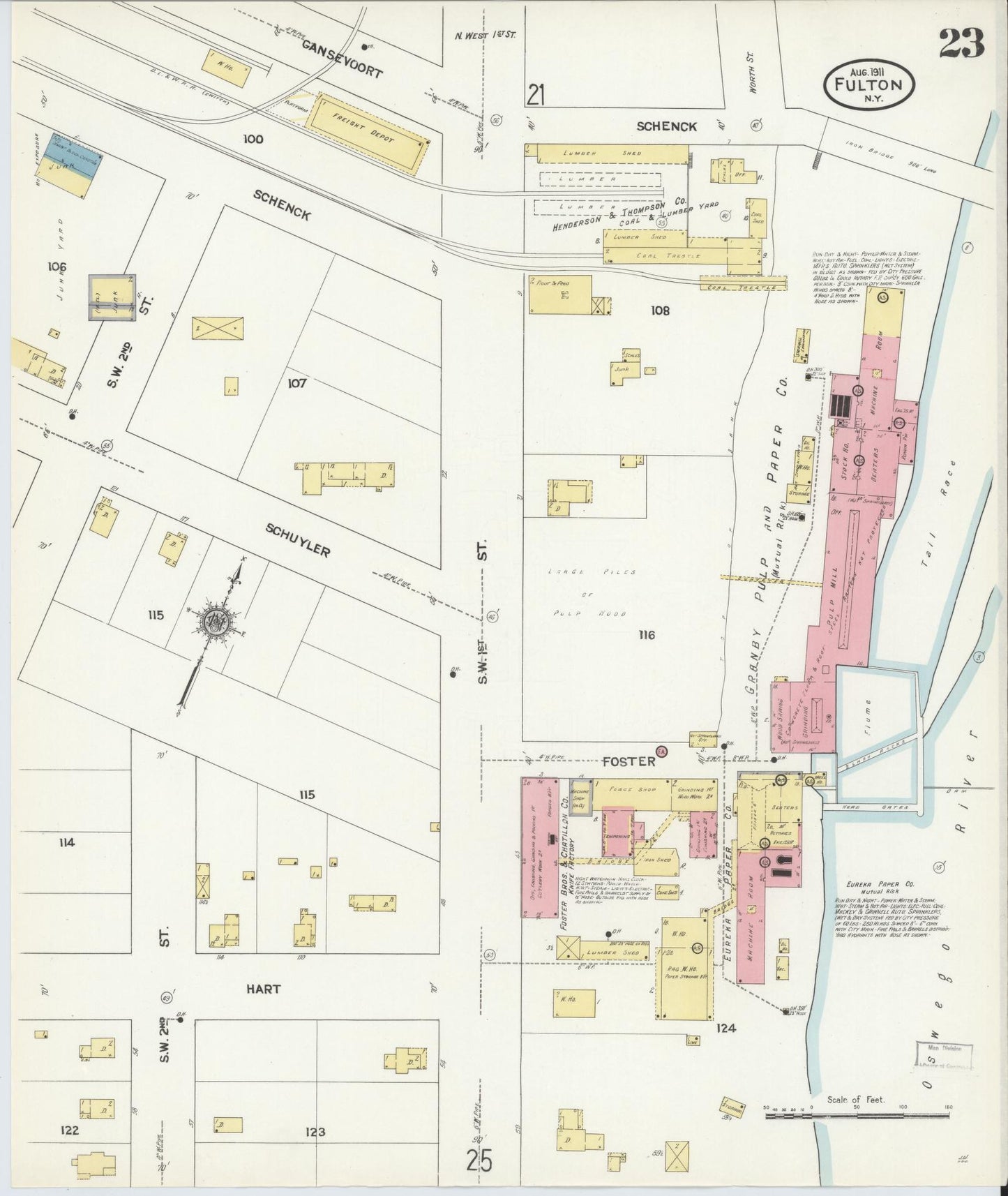 Sanborn Fire Insurance Map from Fulton, Oswego County, New York (1911), Sheet #0023 - Complete Map Set gallery image, historic Sanborn map, vintage wall art, New York New York
