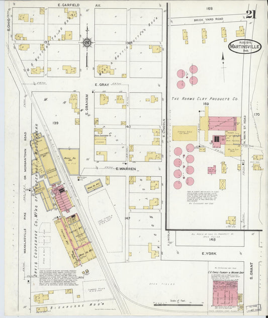 Sanborn Fire Insurance Map from Martinsville, Morgan County, Indiana (1916), Sheet #0021 - Historic Sanborn Fire Insurance Map Print, vintage old map wall art, antique decor, genealogy gift, Indiana Indiana map