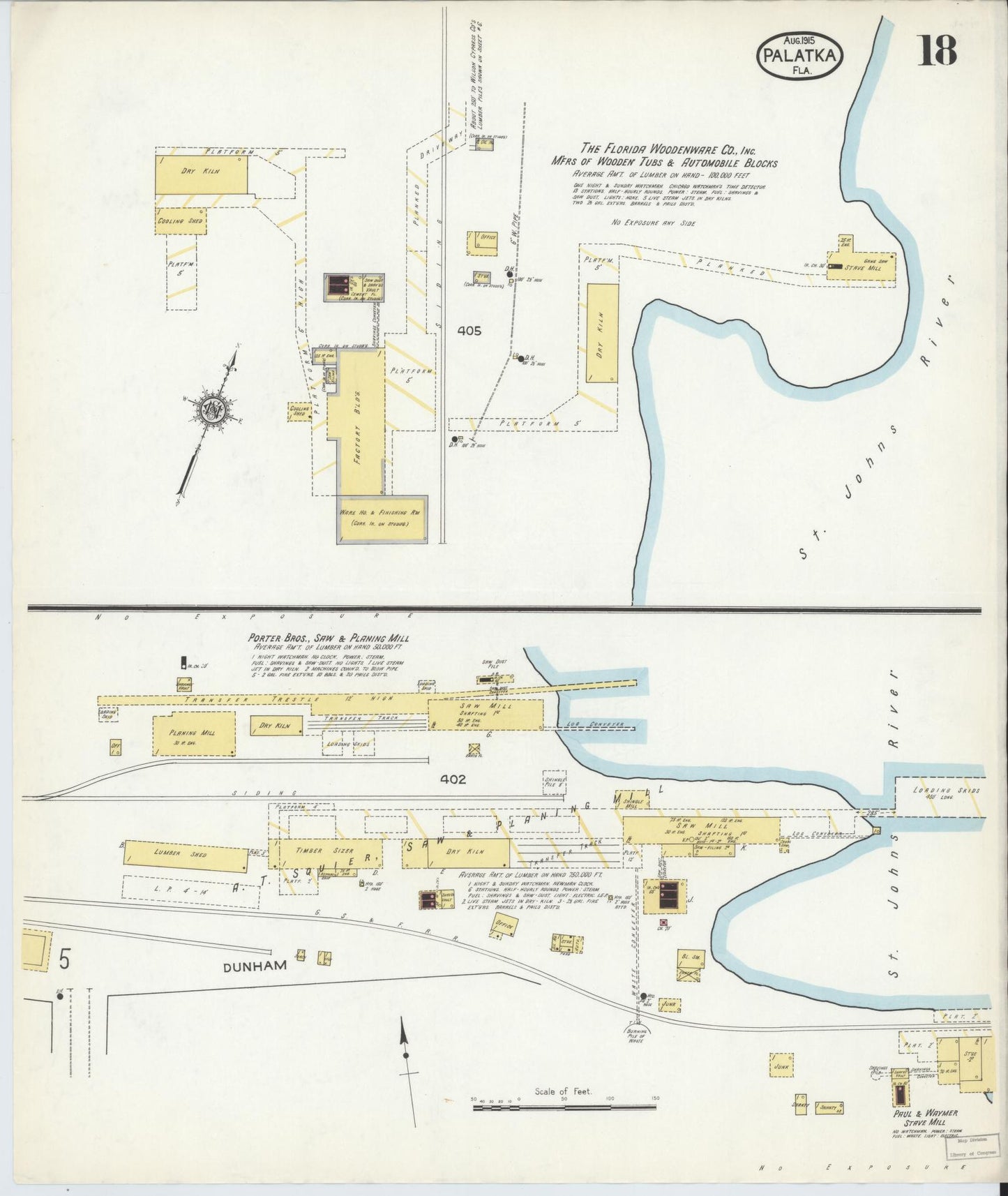 Sanborn Fire Insurance Map from Palatka, Putnam County, Florida (1915), Sheet #0018 - Historic Sanborn Fire Insurance Map Print, vintage old map wall art, antique decor, genealogy gift, Florida Florida map