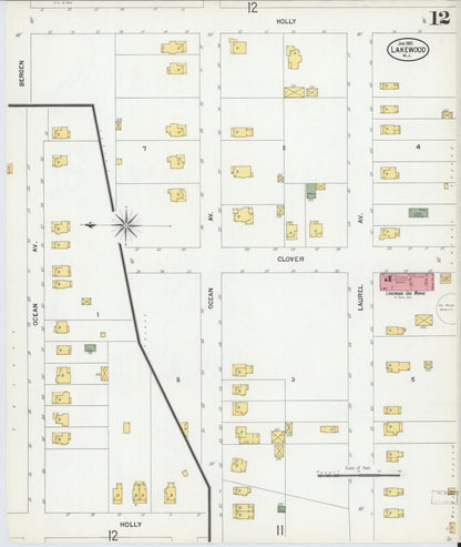 Sanborn Fire Insurance Map from Lakewood, Ocean County, New Jersey (1901), Sheet #0012 - Historic Sanborn Fire Insurance Map Print, vintage old map wall art, antique decor, genealogy gift, New Jersey New Jersey map