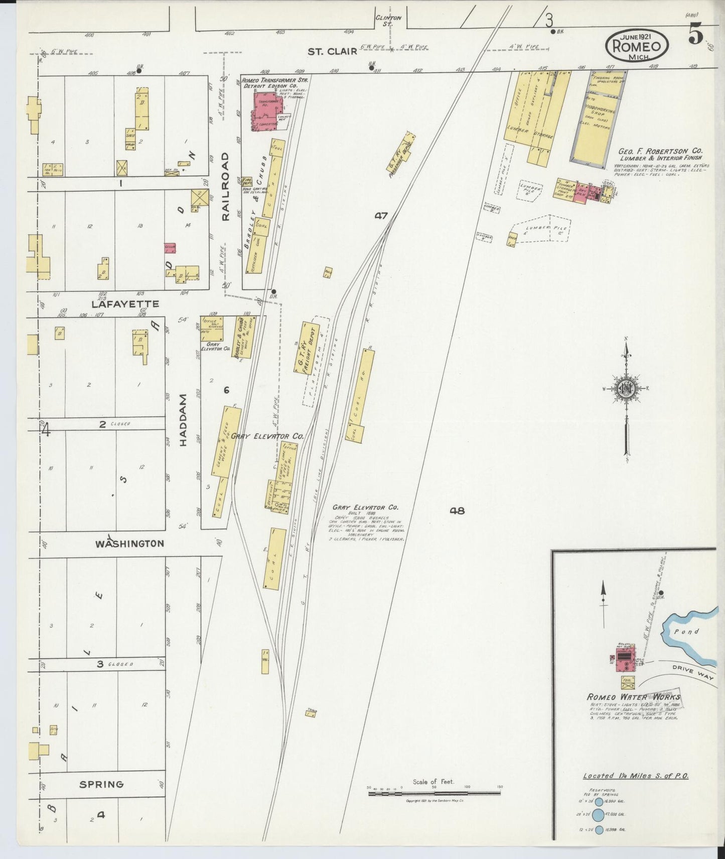 Sanborn Fire Insurance Map from Romeo, Macomb County, Michigan (1921), Sheet #0005 - Complete Map Set gallery image, historic Sanborn map, vintage wall art, Michigan Michigan