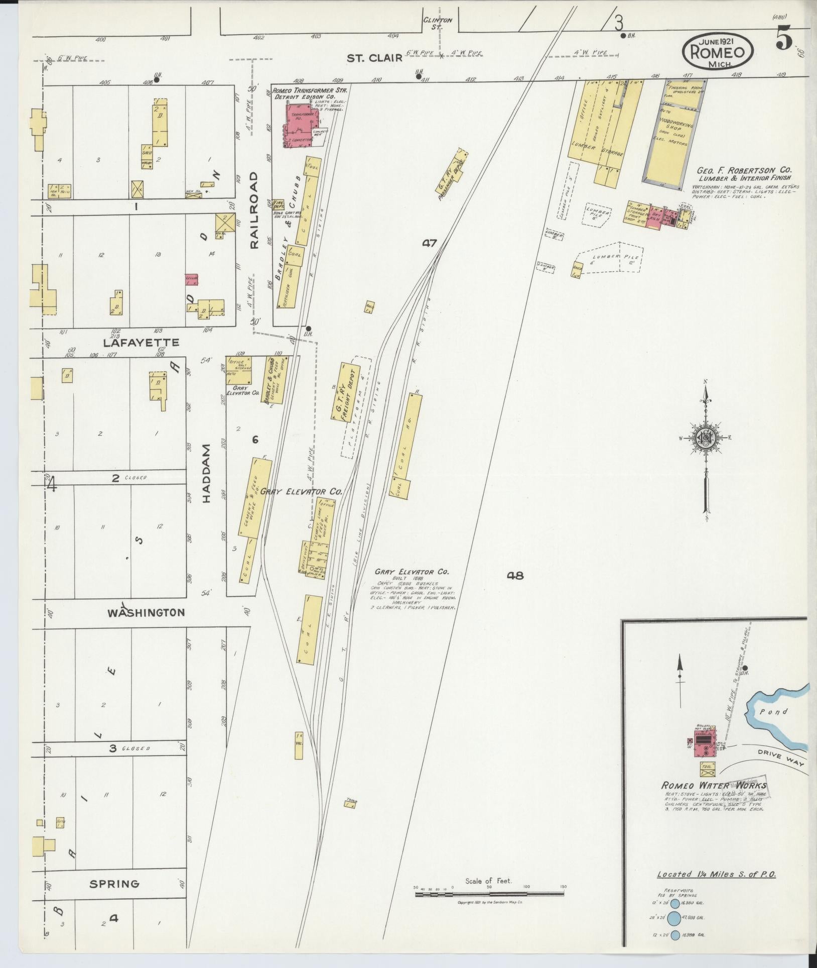 Sanborn Fire Insurance Map from Romeo, Macomb County, Michigan (1921), Sheet #0005 - Complete Map Set gallery image, historic Sanborn map, vintage wall art, Michigan Michigan