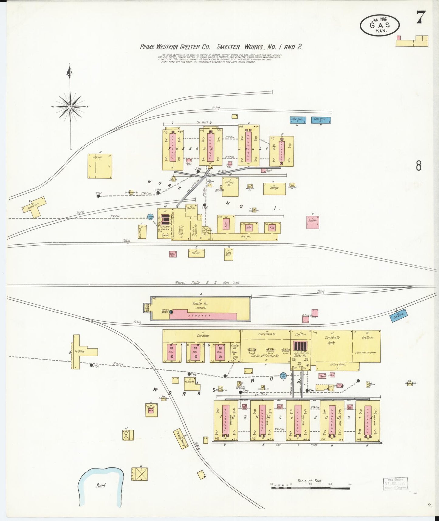 Sanborn Fire Insurance Map from Gas, Allen County, Kansas (1906), Sheet #0007 - Complete Map Set gallery image, historic Sanborn map, vintage wall art, Kansas Kansas
