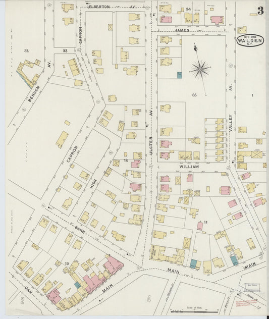 Sanborn Fire Insurance Map from Walden, Orange County, New York (1894), Sheet #0003 - Historic Sanborn Fire Insurance Map Print, vintage old map wall art, antique decor, genealogy gift, New York New York map