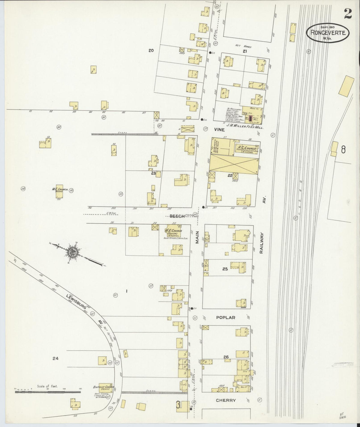 Sanborn Fire Insurance Map from Ronceverte, Greenbrier County, West Virginia (1910), Sheet #0002 - Historic Sanborn Fire Insurance Map Print, vintage old map wall art, antique decor, genealogy gift, West Virginia West Virginia map