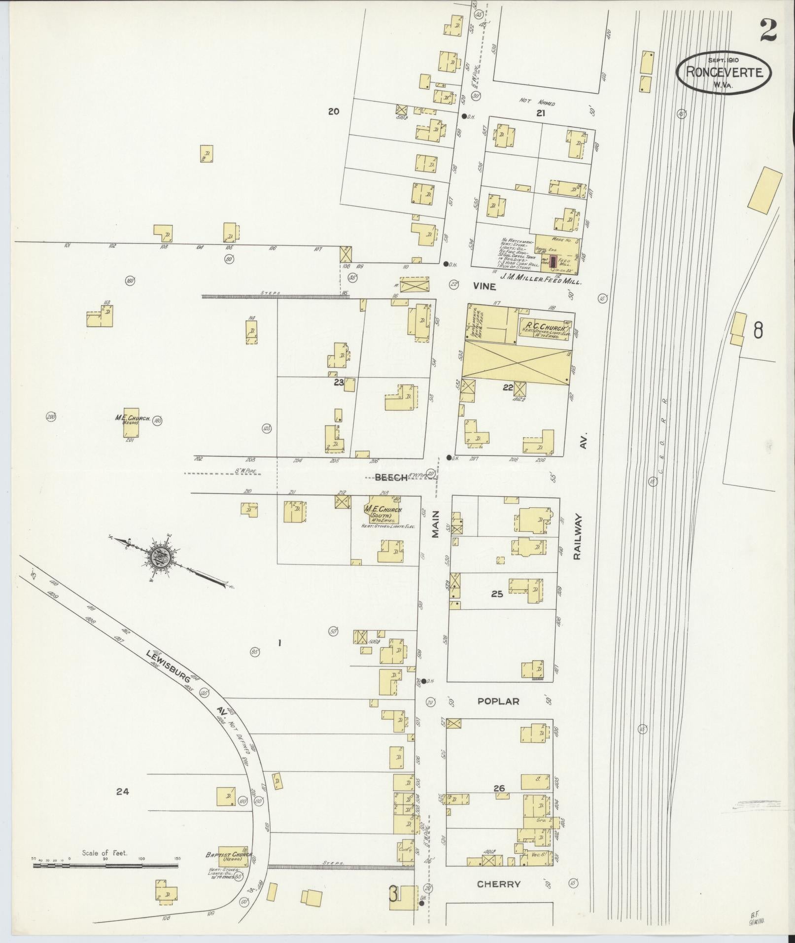 Sanborn Fire Insurance Map from Ronceverte, Greenbrier County, West Virginia (1910), Sheet #0002 - Historic Sanborn Fire Insurance Map Print, vintage old map wall art, antique decor, genealogy gift, West Virginia West Virginia map