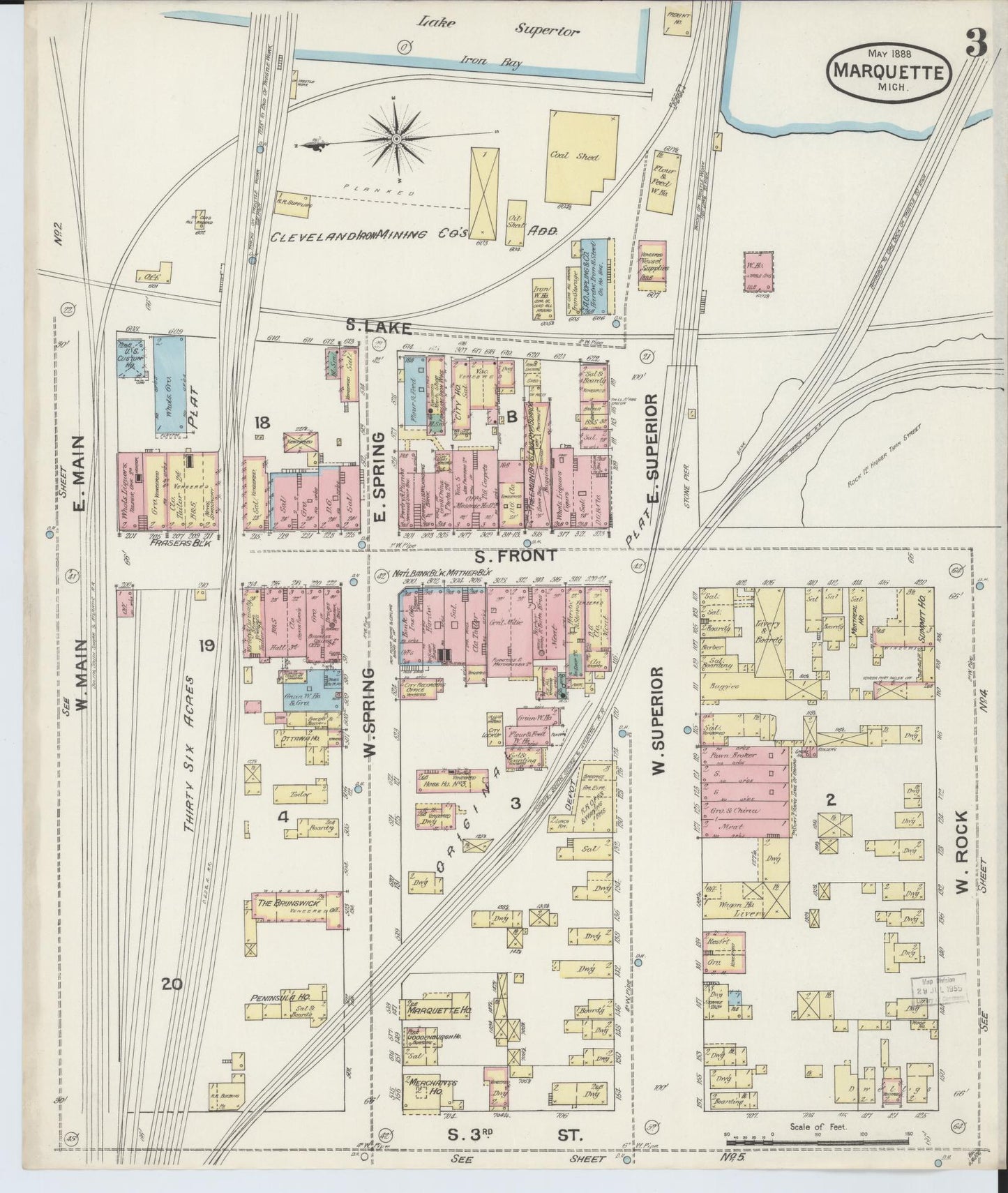 Sanborn Fire Insurance Map from Marquette, Marquette County, Michigan (1888), Sheet #0003 - Complete Map Set gallery image, historic Sanborn map, vintage wall art, Michigan Michigan