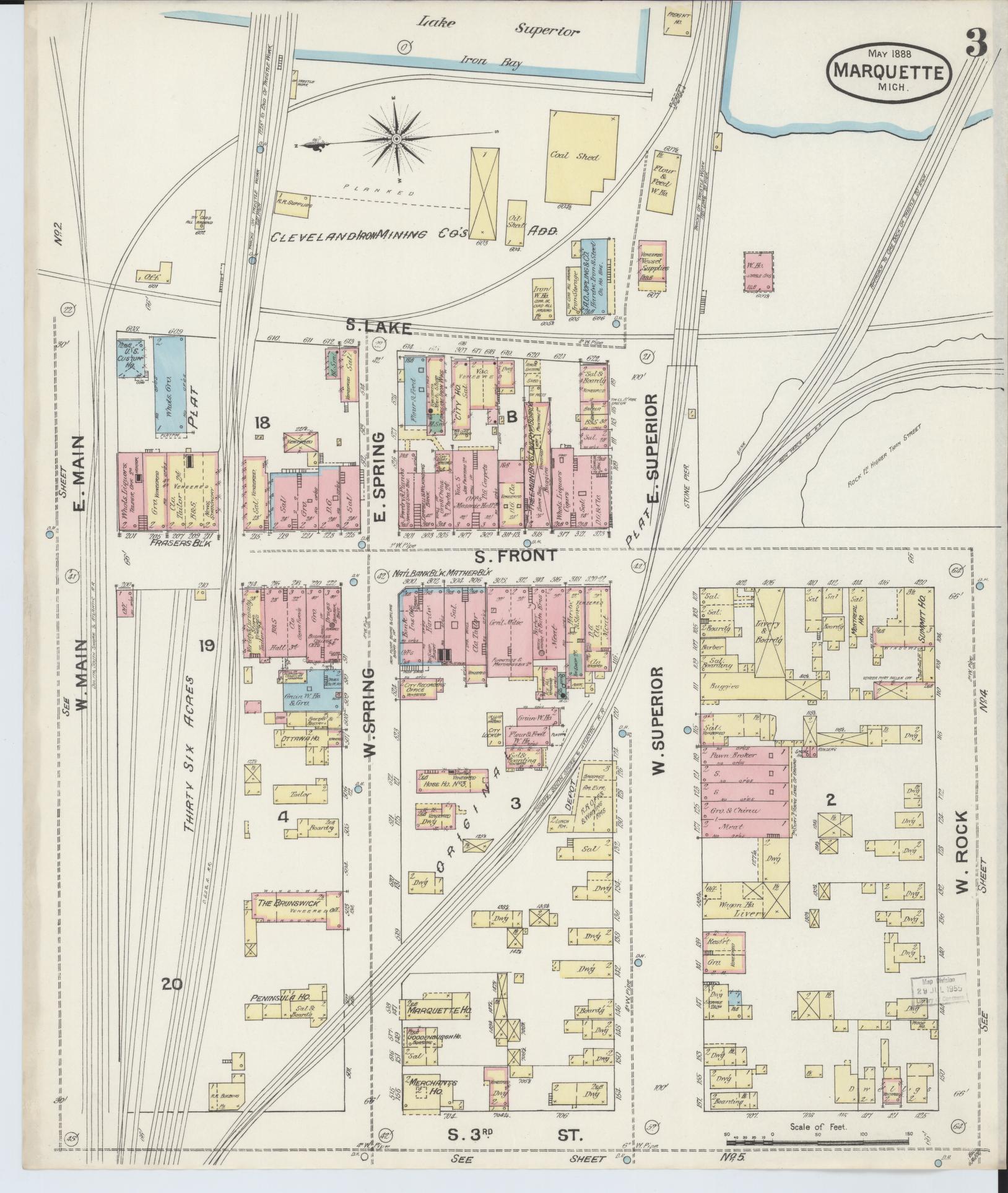 Sanborn Fire Insurance Map from Marquette, Marquette County, Michigan (1888), Sheet #0003 - Complete Map Set gallery image, historic Sanborn map, vintage wall art, Michigan Michigan