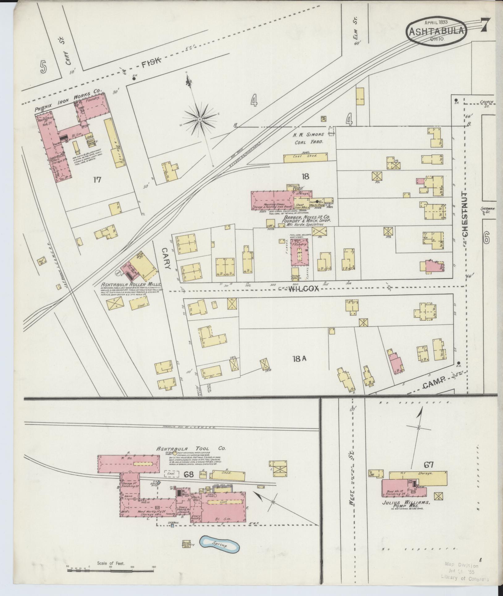 Sanborn Fire Insurance Map from Ashtabula, Ashtabula County, Ohio (1893), Sheet #0007 - Complete Map Set gallery image, historic Sanborn map, vintage wall art, Ohio Ohio