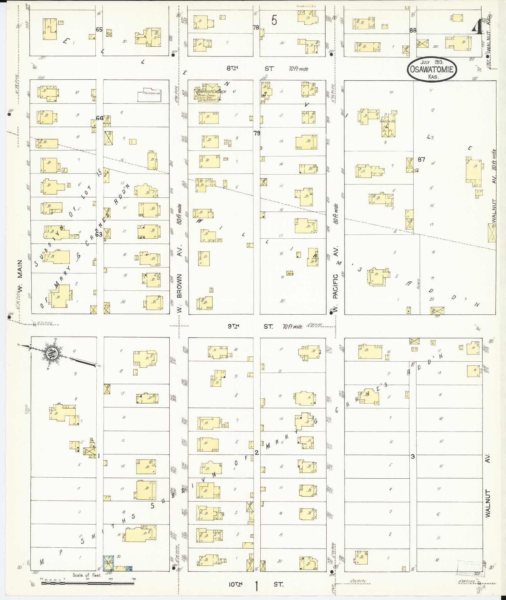 Sanborn Fire Insurance Map from Osawatomie, Miami County, Kansas (1913), Sheet #0004 - Complete Map Set gallery image, historic Sanborn map, vintage wall art, Kansas Kansas