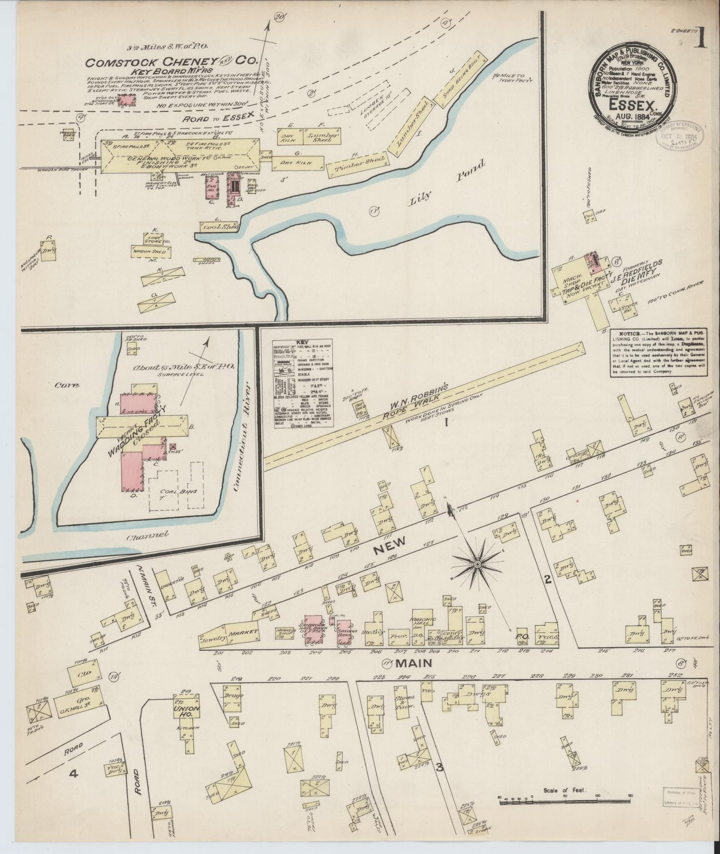Sanborn Fire Insurance Map from Essex, Middlesex County, Connecticut (1884), Sheet #0001 - Complete Map Set gallery image, historic Sanborn map, vintage wall art, Connecticut Connecticut