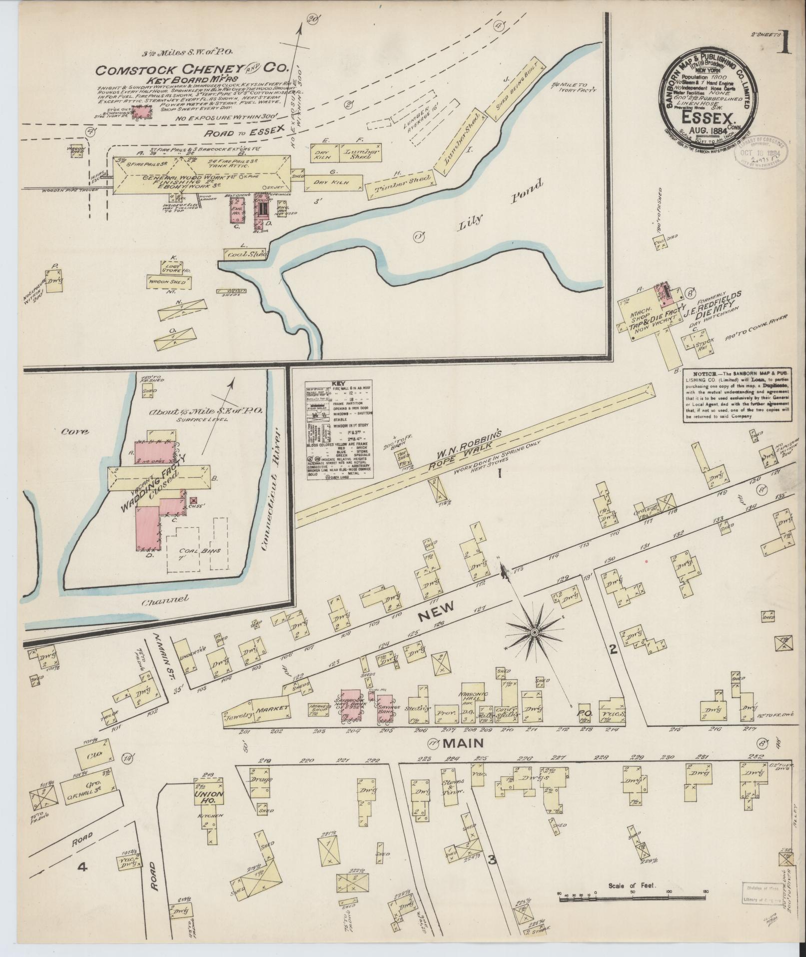 Sanborn Fire Insurance Map from Essex, Middlesex County, Connecticut (1884), Sheet #0001 - Complete Map Set gallery image, historic Sanborn map, vintage wall art, Connecticut Connecticut