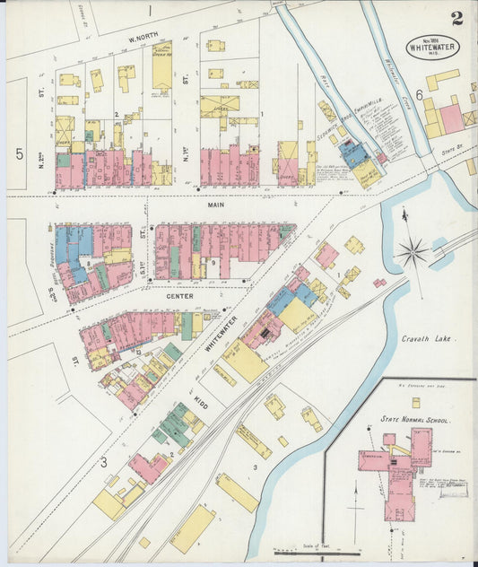 Sanborn Fire Insurance Map from Whitewater, Walworth County, Wisconsin (1898), Sheet #0002 - Historic Sanborn Fire Insurance Map Print, vintage old map wall art, antique decor, genealogy gift, Wisconsin Wisconsin map