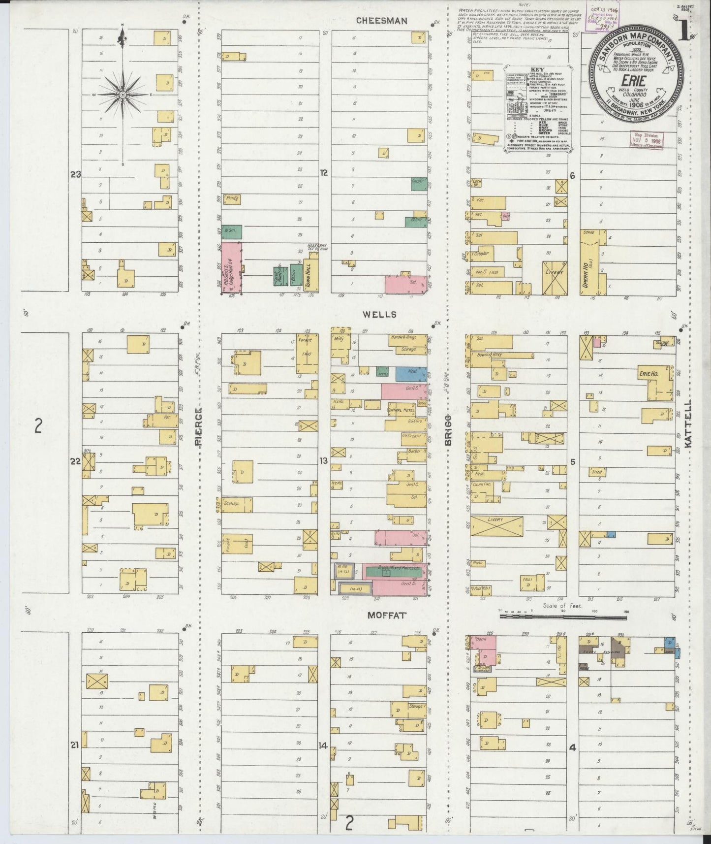 Sanborn Fire Insurance Map from Erie, Weld County, Colorado (1906), Sheet #0001 - Complete Map Set gallery image, historic Sanborn map, vintage wall art, Colorado Colorado