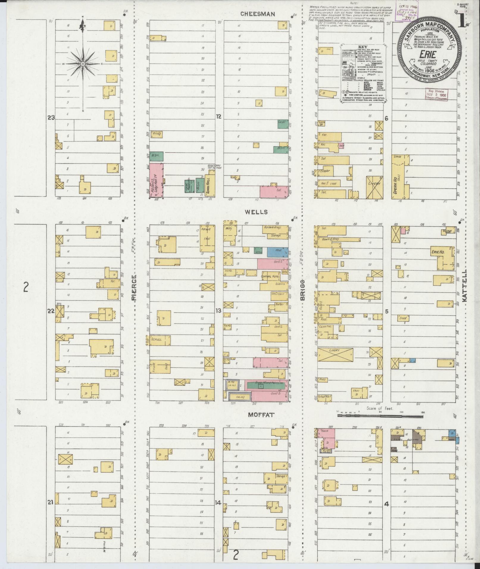Sanborn Fire Insurance Map from Erie, Weld County, Colorado (1906), Sheet #0001 - Complete Map Set gallery image, historic Sanborn map, vintage wall art, Colorado Colorado