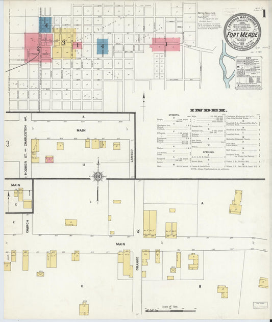 Sanborn Fire Insurance Map from Fort Meade, Polk County, Florida (1911), Sheet #0001 - Complete Map Set gallery image, historic Sanborn map, vintage wall art, Florida Florida