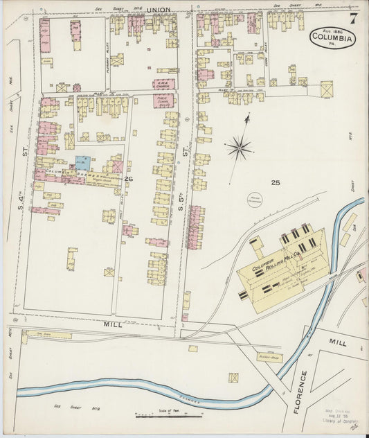Sanborn Fire Insurance Map from Columbia, Lancaster County, Pennsylvania (1886), Sheet #0007 - Historic Sanborn Fire Insurance Map Print, vintage old map wall art, antique decor, genealogy gift, Pennsylvania Pennsylvania map
