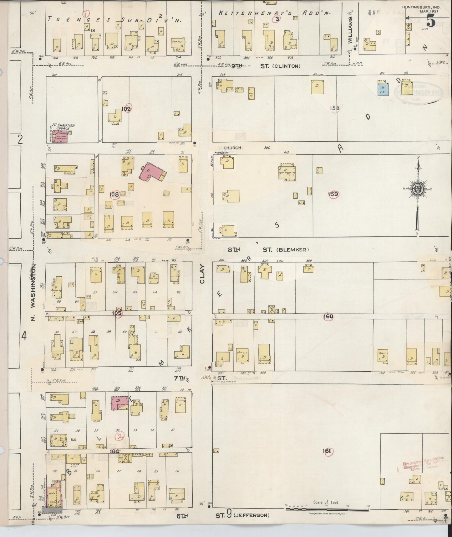 Sanborn Fire Insurance Map from Huntingburg, Dubois County, Indiana (1949), Sheet #0005 - Complete Map Set gallery image, historic Sanborn map, vintage wall art, Indiana Indiana