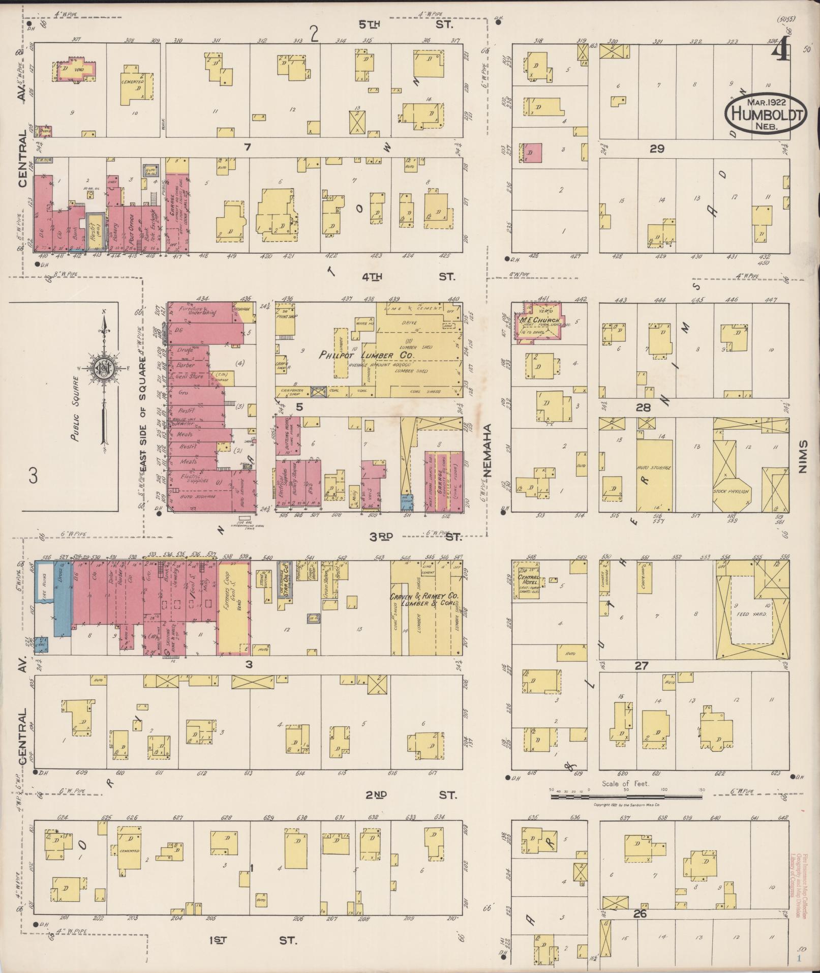 Sanborn Fire Insurance Map from Humboldt, Richardson County, Nebraska (1922), Sheet #0004 - Historic Sanborn Fire Insurance Map Print, vintage old map wall art, antique decor, genealogy gift, Nebraska Nebraska map