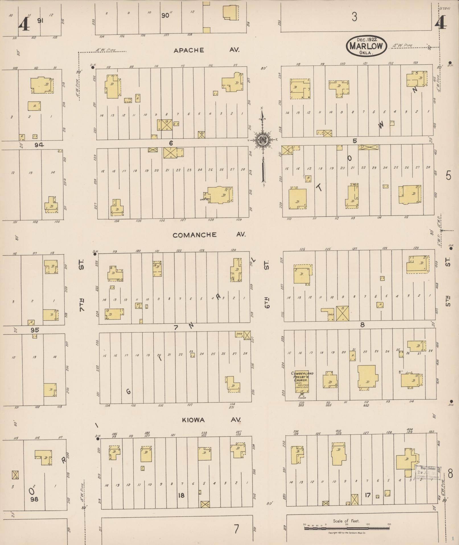 Sanborn Fire Insurance Map from Marlow, Stephens County, Oklahoma (1922), Sheet #0004 - Complete Map Set gallery image, historic Sanborn map, vintage wall art, Oklahoma Oklahoma