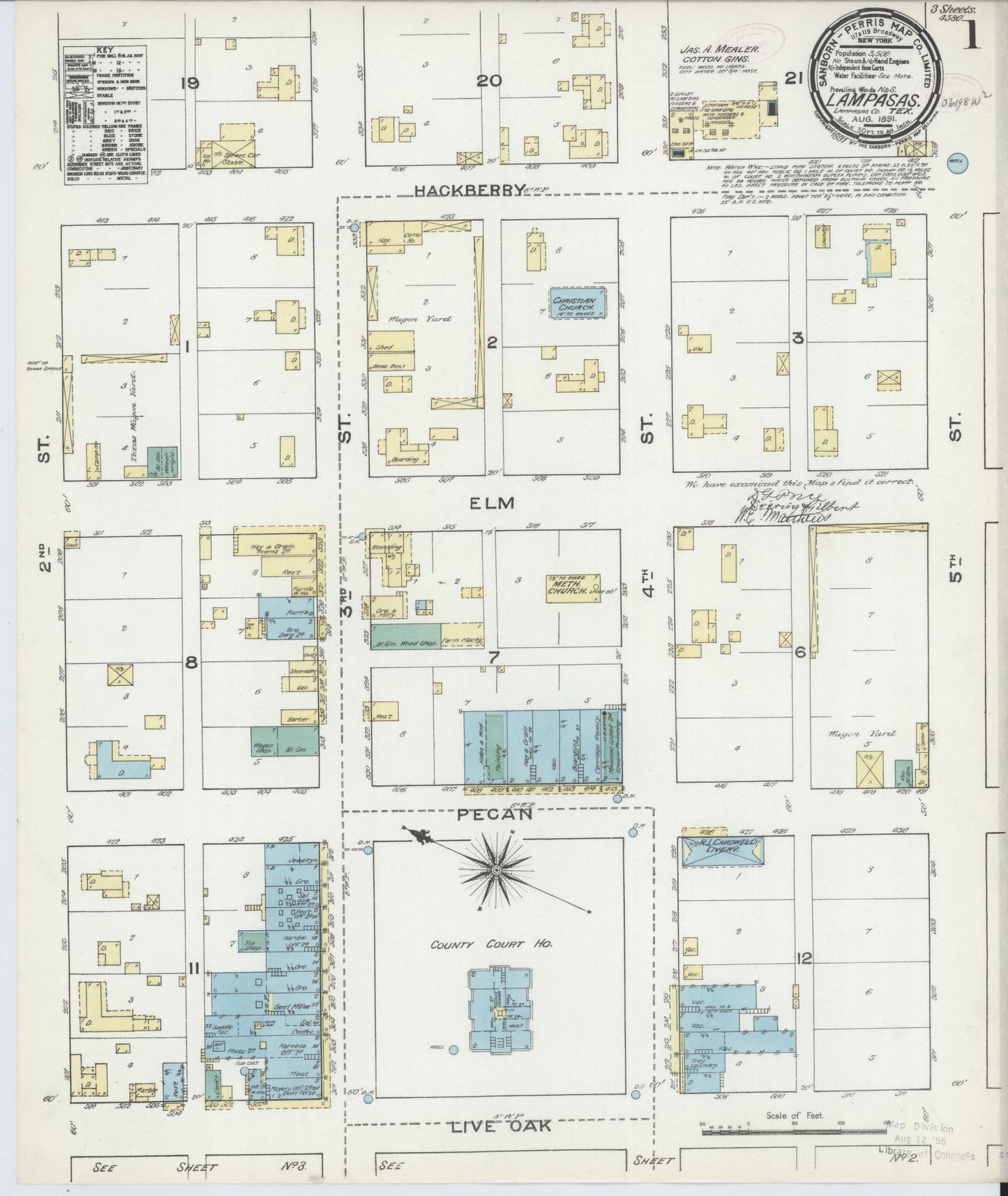Sanborn Fire Insurance Map from Lampasas, Lampasas County, Texas (1891), Sheet #0001 - Historic Sanborn Fire Insurance Map Print, vintage old map wall art, antique decor, genealogy gift, Texas Texas map