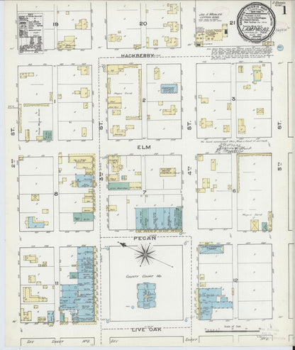 Sanborn Fire Insurance Map from Lampasas, Lampasas County, Texas (1891), Sheet #0001 - Historic Sanborn Fire Insurance Map Print, vintage old map wall art, antique decor, genealogy gift, Texas Texas map