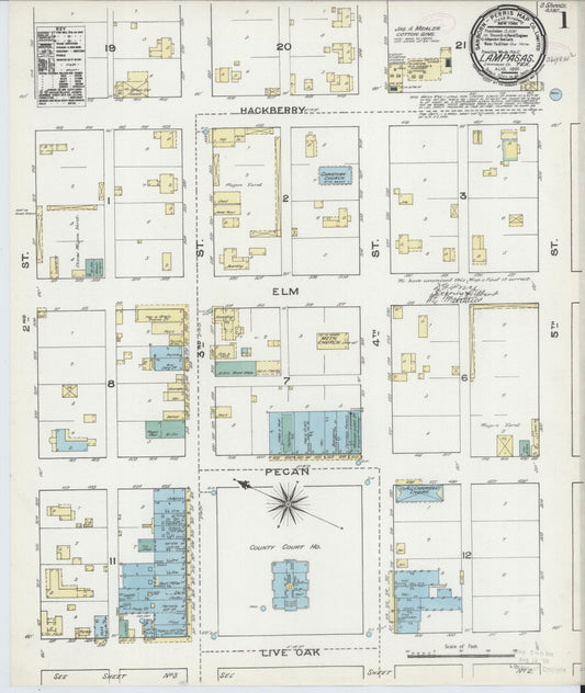 Sanborn Fire Insurance Map from Lampasas, Lampasas County, Texas (1891), Sheet #0001 - Historic Sanborn Fire Insurance Map Print, vintage old map wall art, antique decor, genealogy gift, Texas Texas map