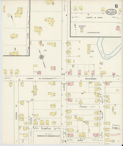 Sanborn Fire Insurance Map from Walden, Orange County, New York (1913), Sheet #0008 - Historic Sanborn Fire Insurance Map Print, vintage old map wall art, antique decor, genealogy gift, New York New York map