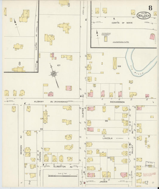 Sanborn Fire Insurance Map from Walden, Orange County, New York (1913), Sheet #0008 - Historic Sanborn Fire Insurance Map Print, vintage old map wall art, antique decor, genealogy gift, New York New York map