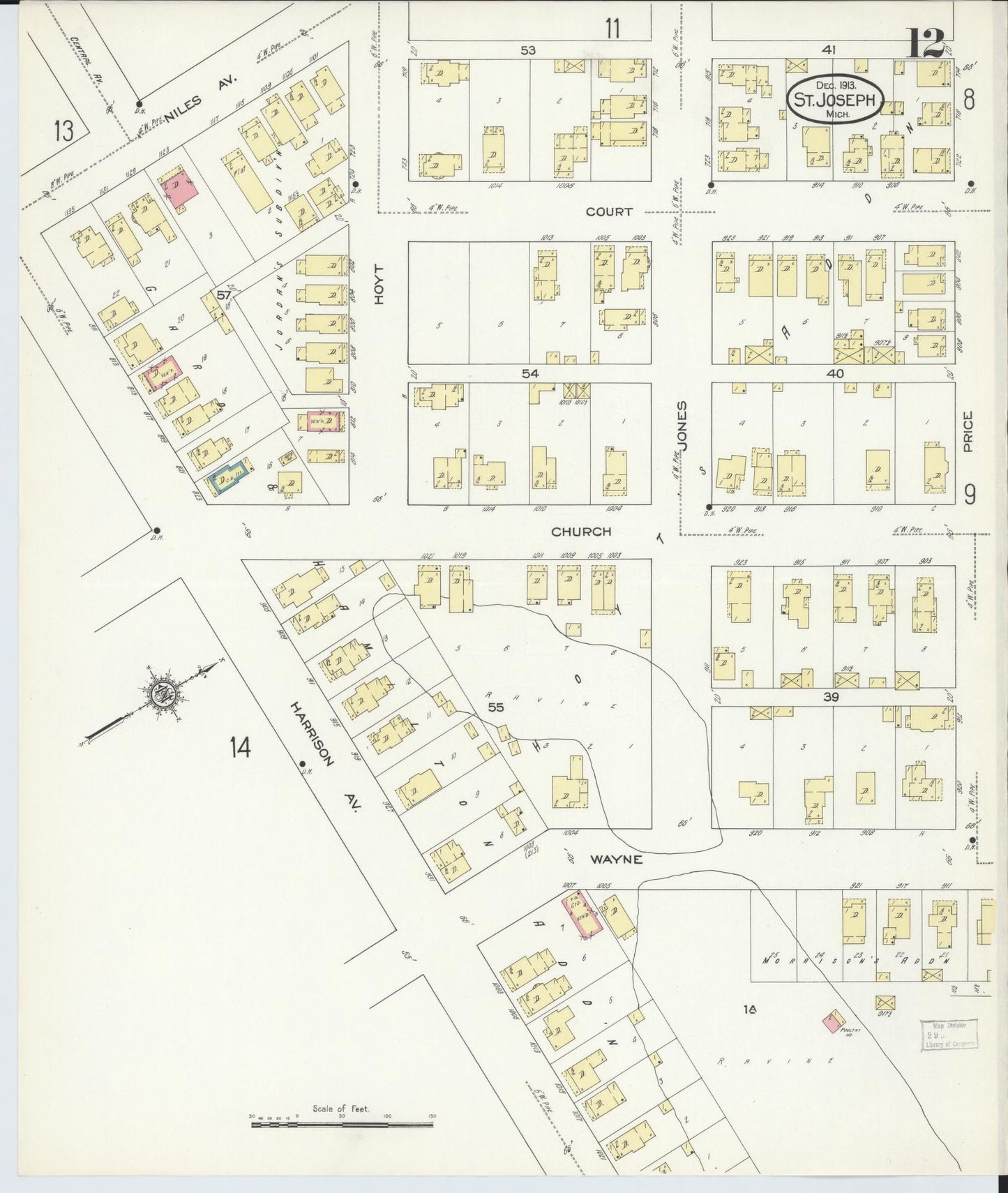Sanborn Fire Insurance Map from Saint Joseph, Berrien County, Michigan (1913), Sheet #0012 - Complete Map Set gallery image, historic Sanborn map, vintage wall art, Michigan Michigan