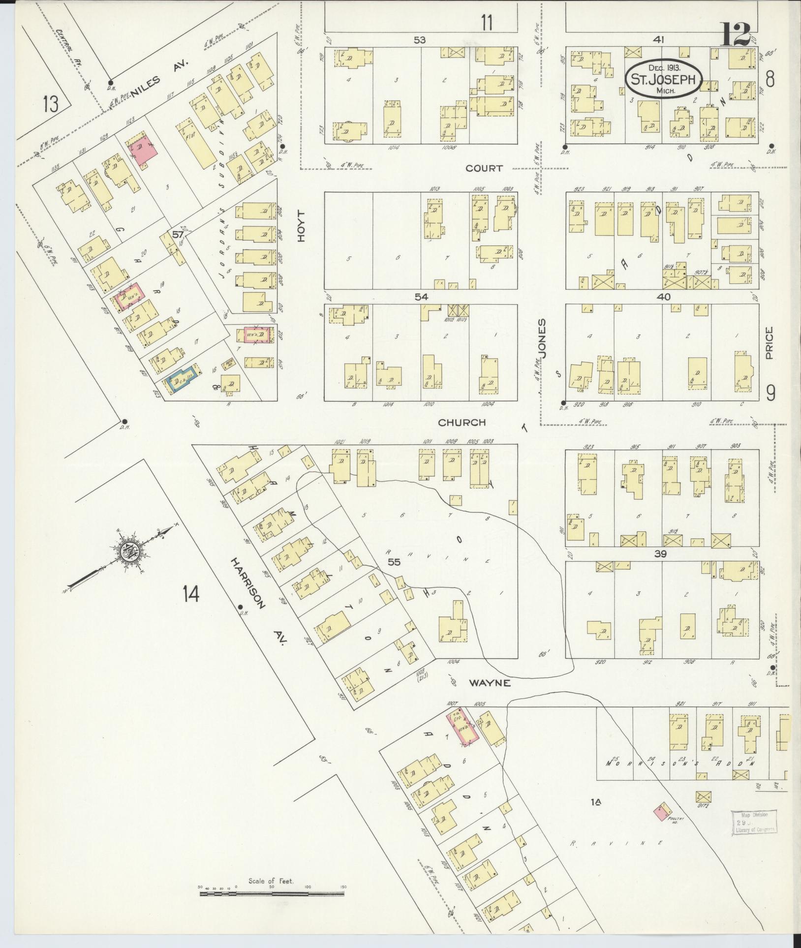 Sanborn Fire Insurance Map from Saint Joseph, Berrien County, Michigan (1913), Sheet #0012 - Complete Map Set gallery image, historic Sanborn map, vintage wall art, Michigan Michigan