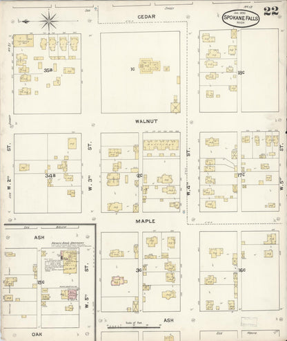 Sanborn Fire Insurance Map from Spokane, Spokane County, Washington (1890), Sheet #0022 - Complete Map Set gallery image, historic Sanborn map, vintage wall art, Washington Washington