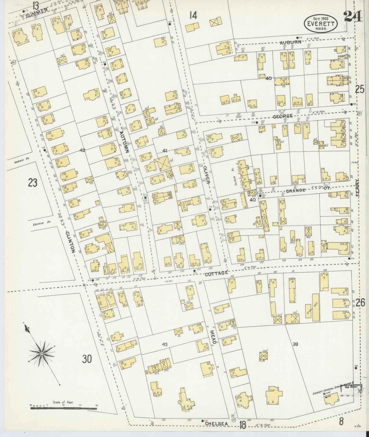 Sanborn Fire Insurance Map from Everett, Middlesex County, Massachusetts (1903), Sheet #0024 - Historic Sanborn Fire Insurance Map Print, vintage old map wall art, antique decor, genealogy gift, Massachusetts Massachusetts map